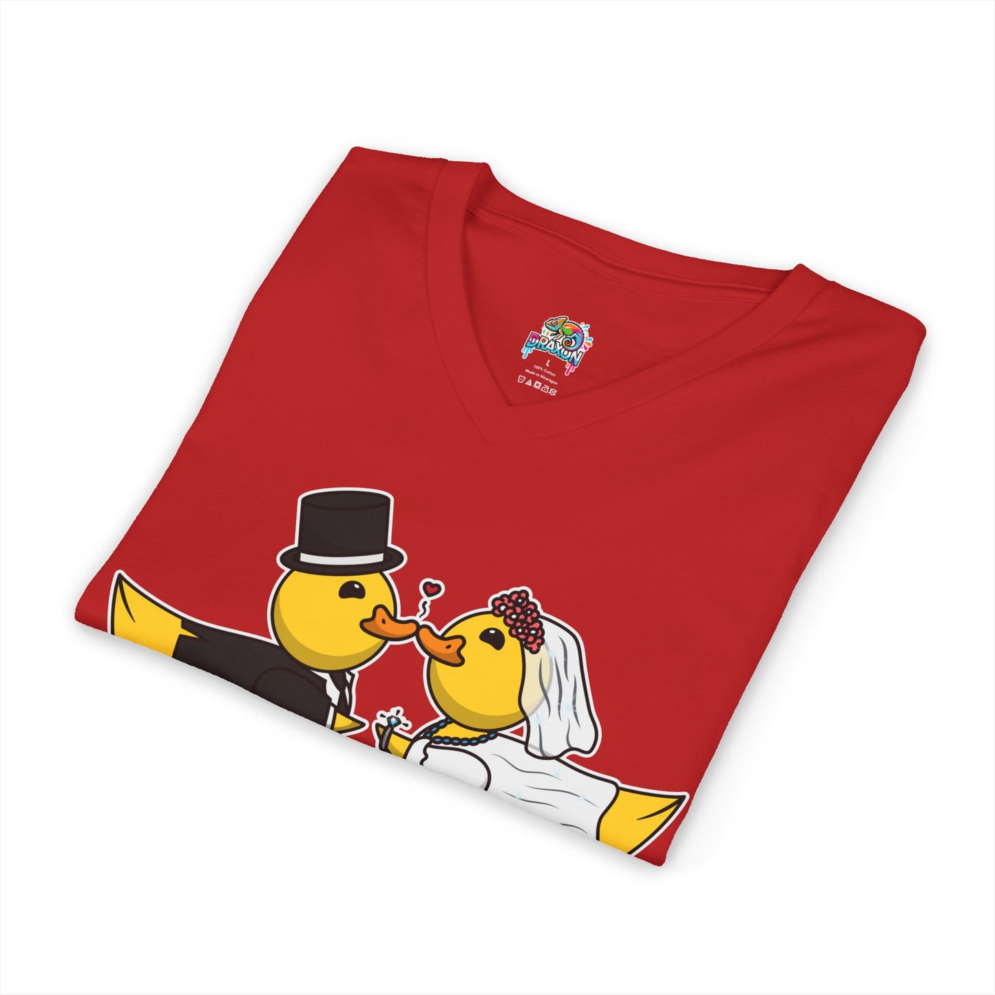 V-Neck Tee — Cute Bride & Groom Duck Couple Shirt (Wedding Ducks)