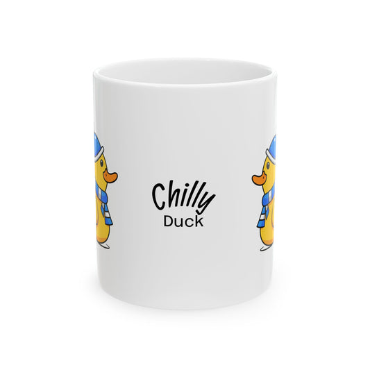 (Chilly Duck) Ceramic Mug — Cute Winter Duck Coffee Cup (11oz & 15oz)