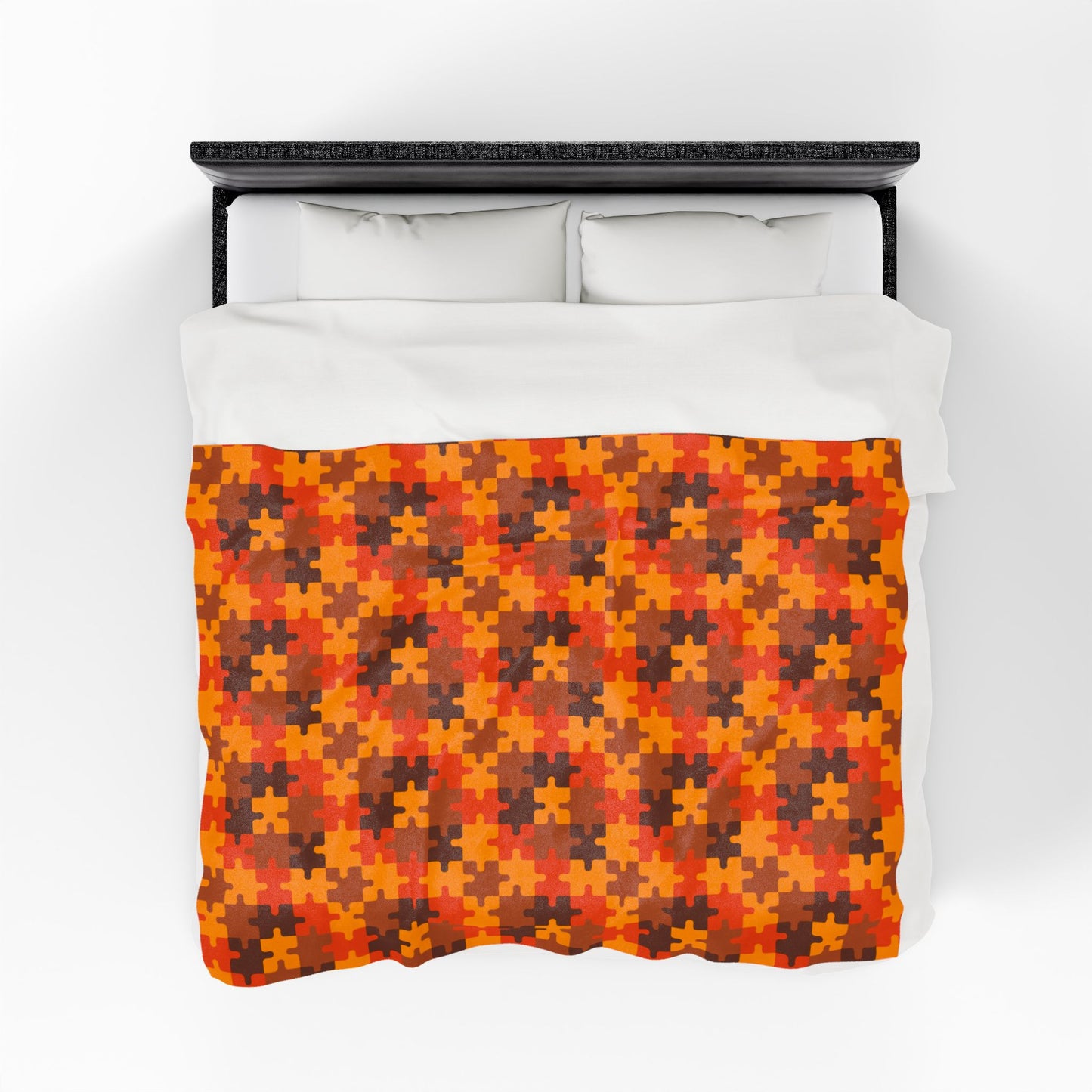 Velveteen Plush Blanket (Orange Puzzle)