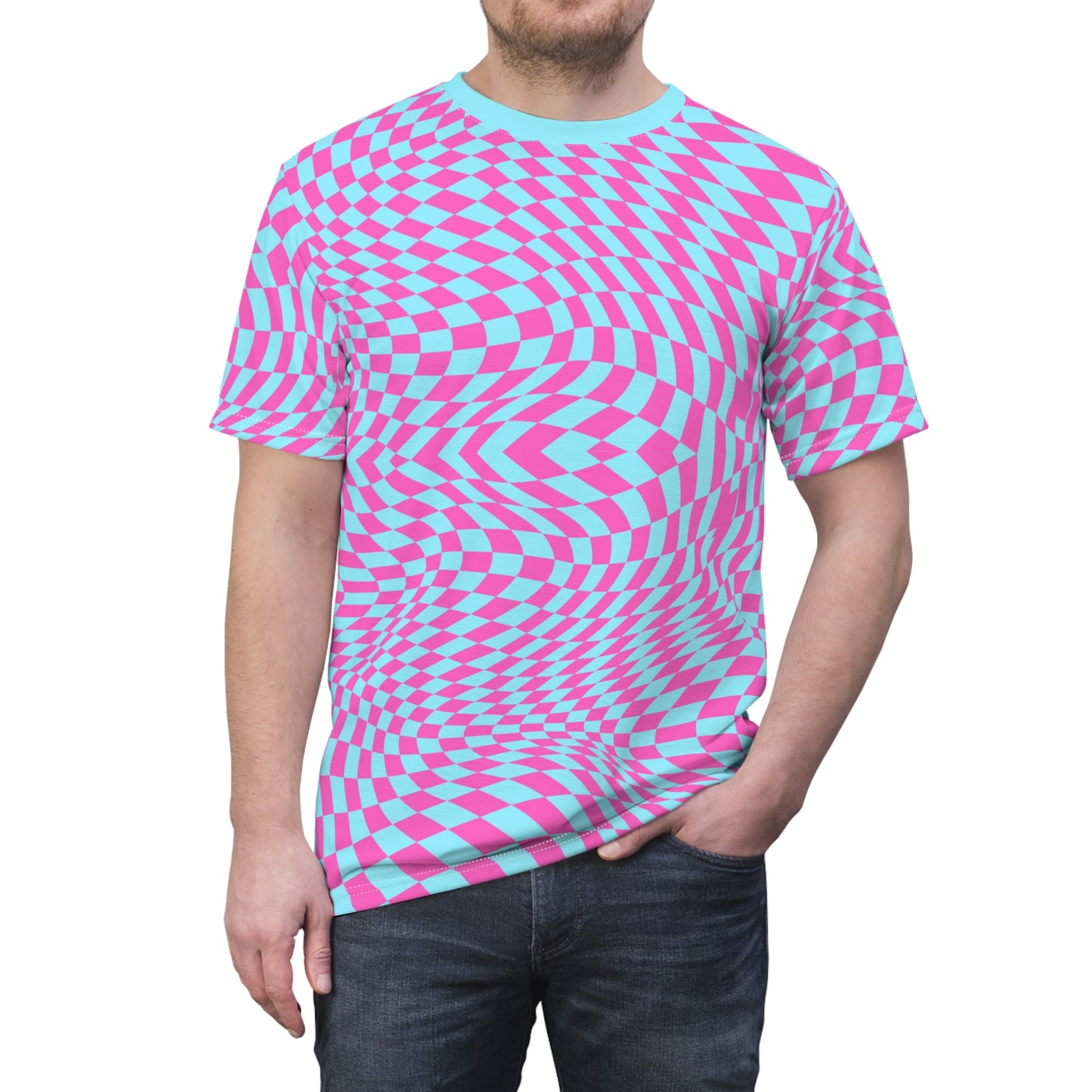 Unisex Cut & Sew Tee (Aqua-Pink Pixels)