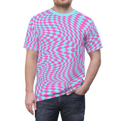 Unisex Cut & Sew Tee (Aqua-Pink Pixels)