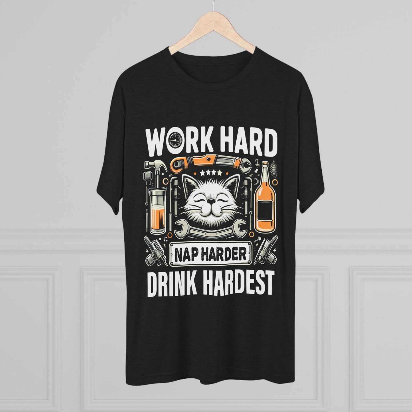 Unisex Tri-Blend Crew Tee (Work, Nap & Drink Hard)