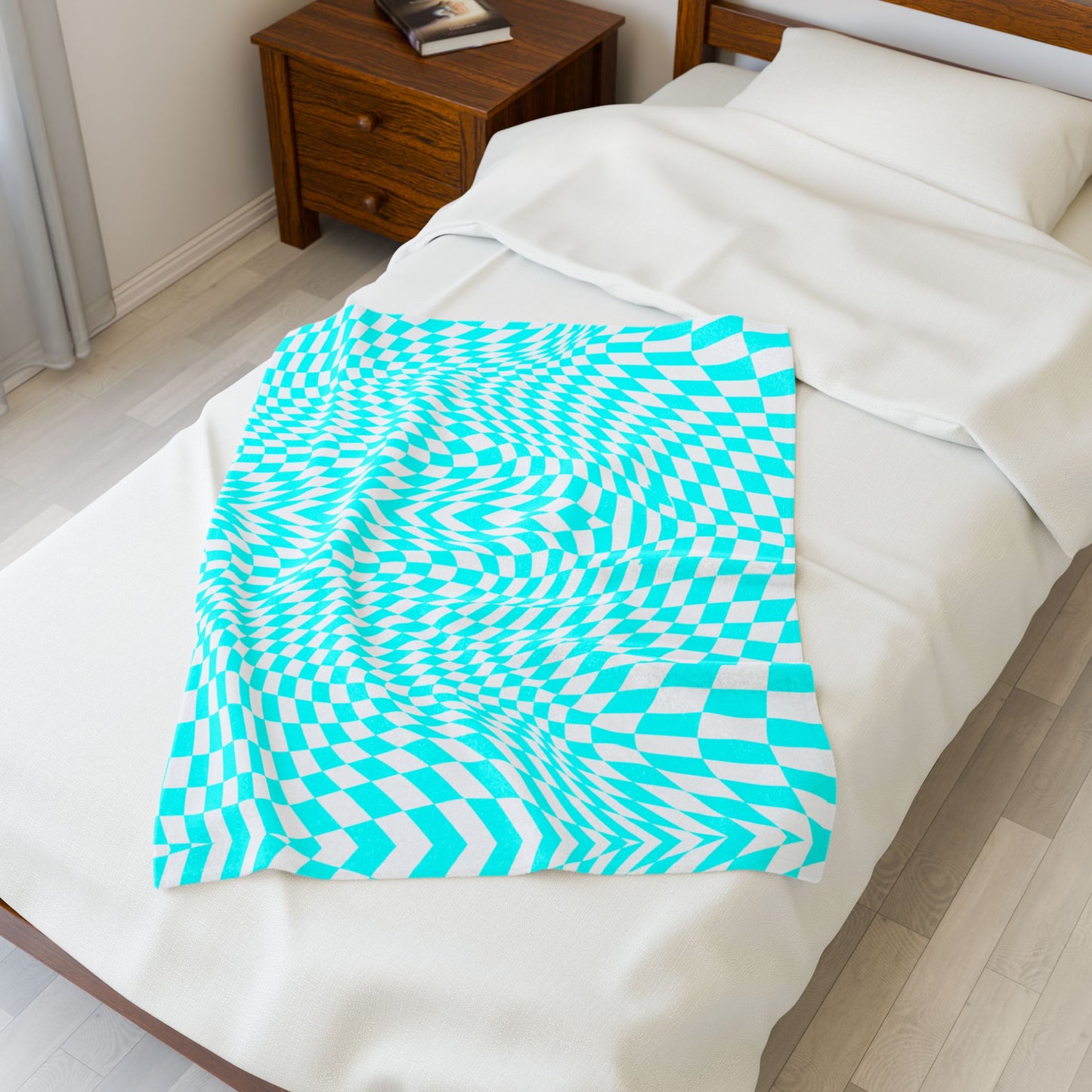 Velveteen Plush Blanket (Turquoise pixels)