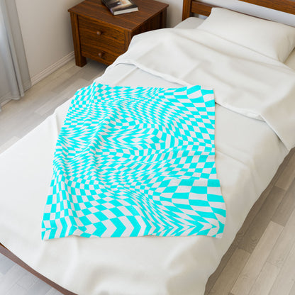Velveteen Plush Blanket (Turquoise pixels)