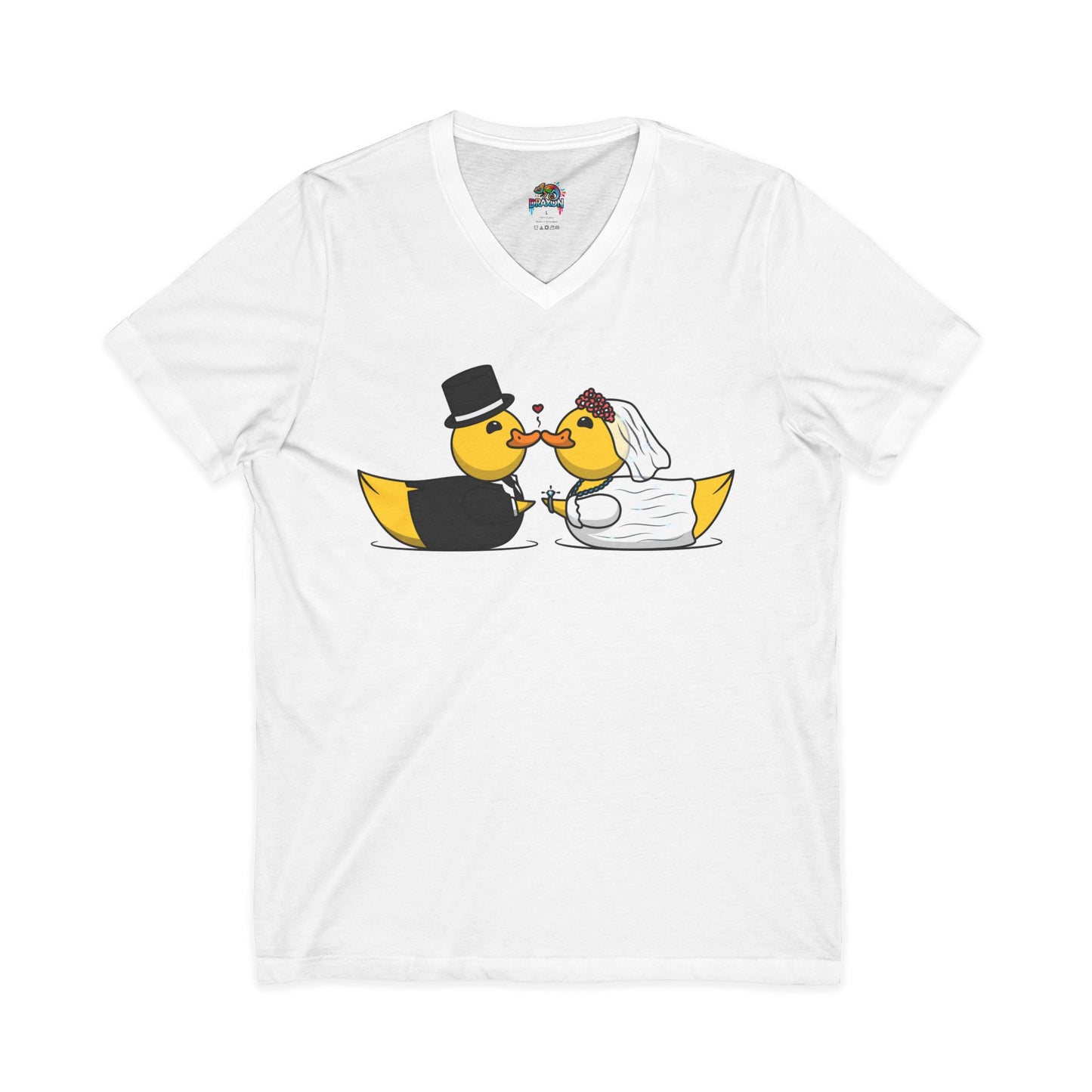 V-Neck Tee — Cute Bride & Groom Duck Couple Shirt (Wedding Ducks)