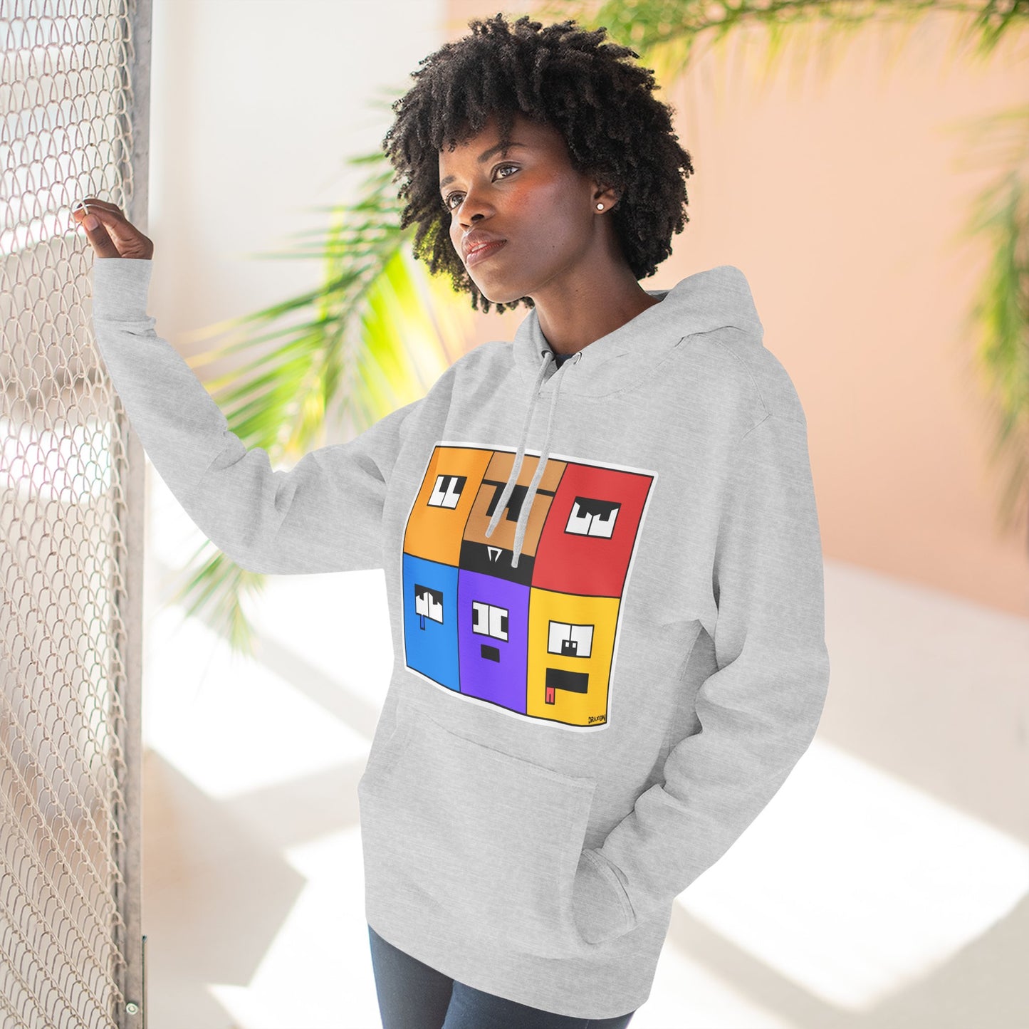 Three-Panel Fleece Hoodie (Emotion Blocks)