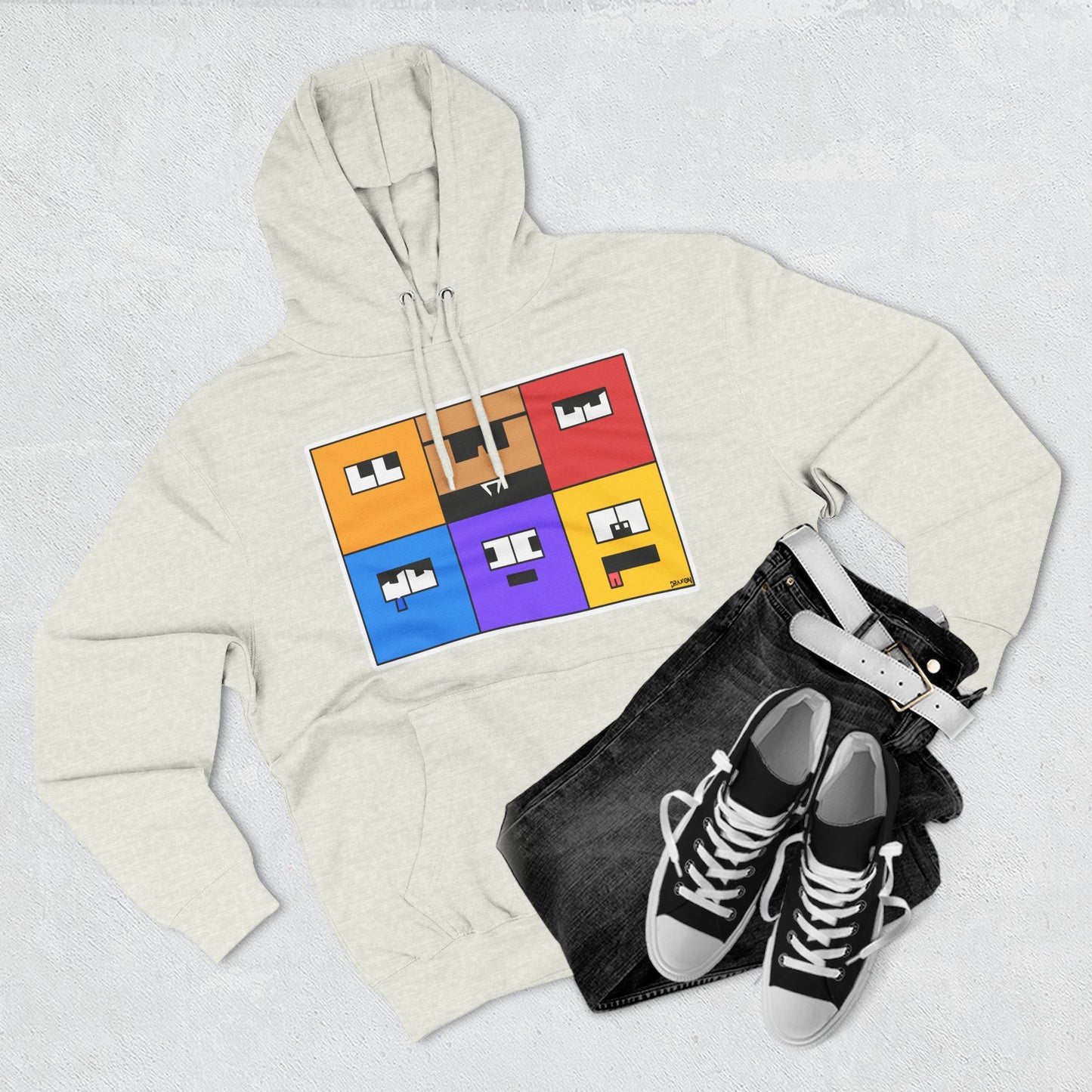 Three-Panel Fleece Hoodie (Emotion Blocks)