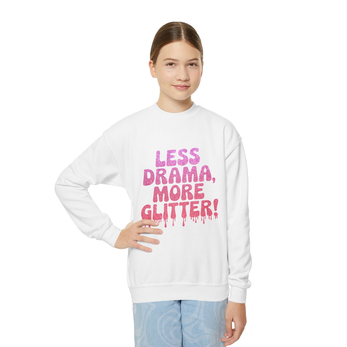 Youth Crewneck Sweatshirt (Less Drama, More Glitter)