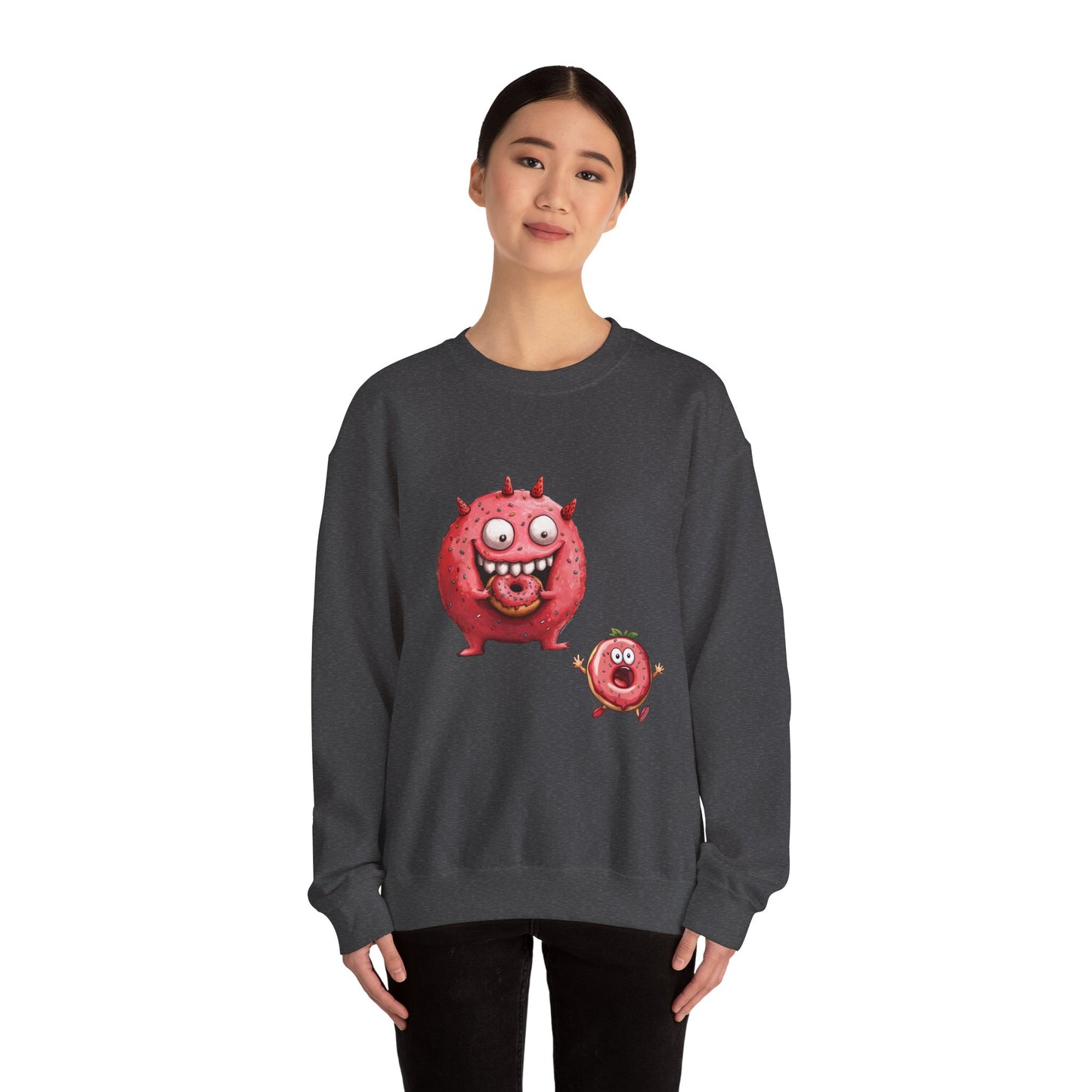 Unisex Heavy Blend™ Crewneck Sweatshirt (Donut Monster eating Donut)