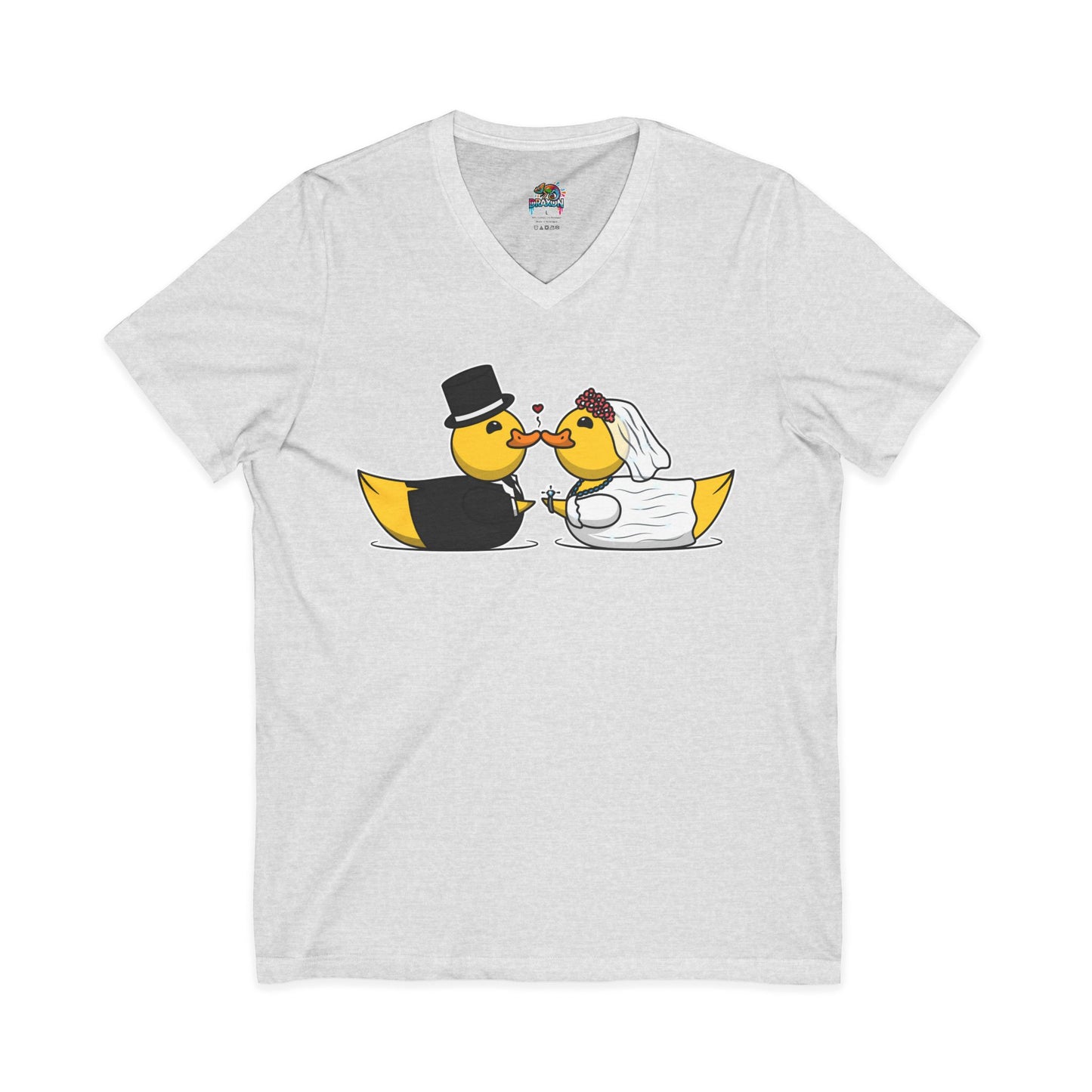V-Neck Tee — Cute Bride & Groom Duck Couple Shirt (Wedding Ducks)