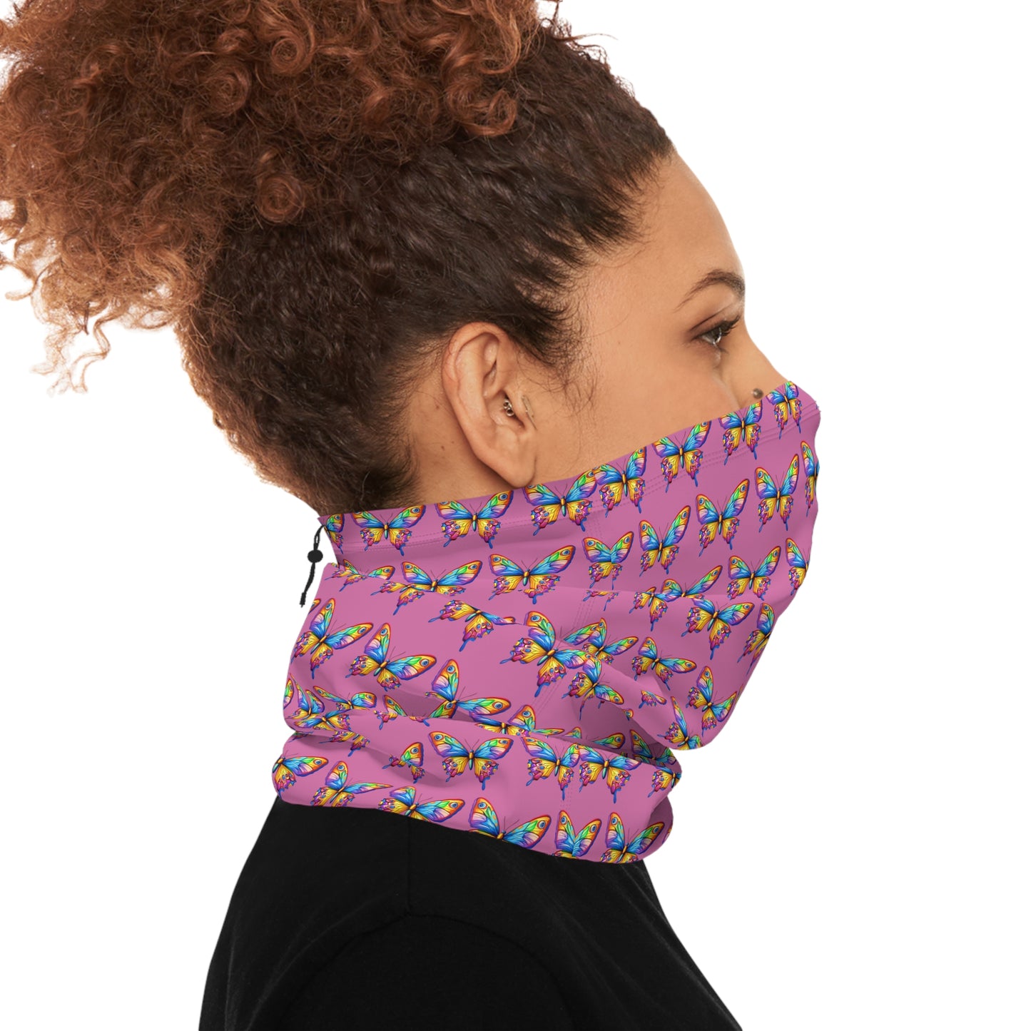 Winter Neck Gaiter With Drawstring (Colorful Butterfly)