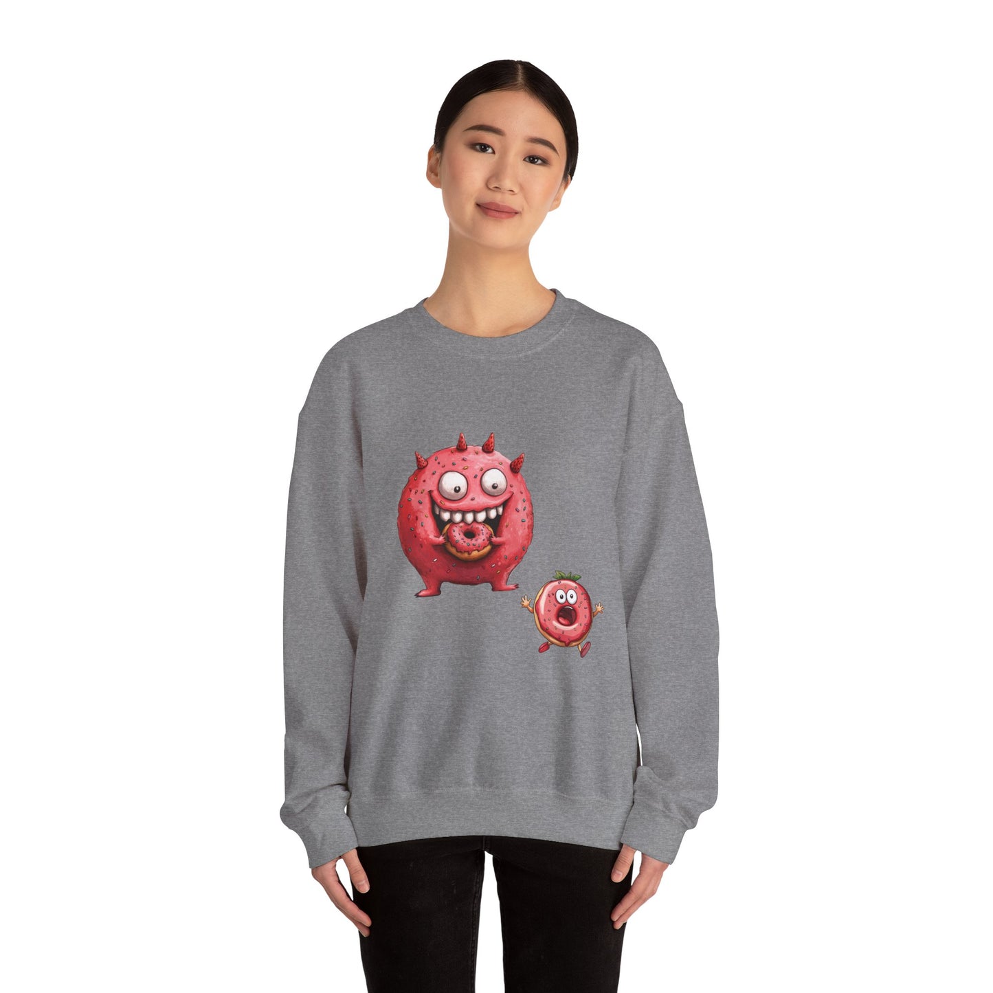 Unisex Heavy Blend™ Crewneck Sweatshirt (Donut Monster eating Donut)