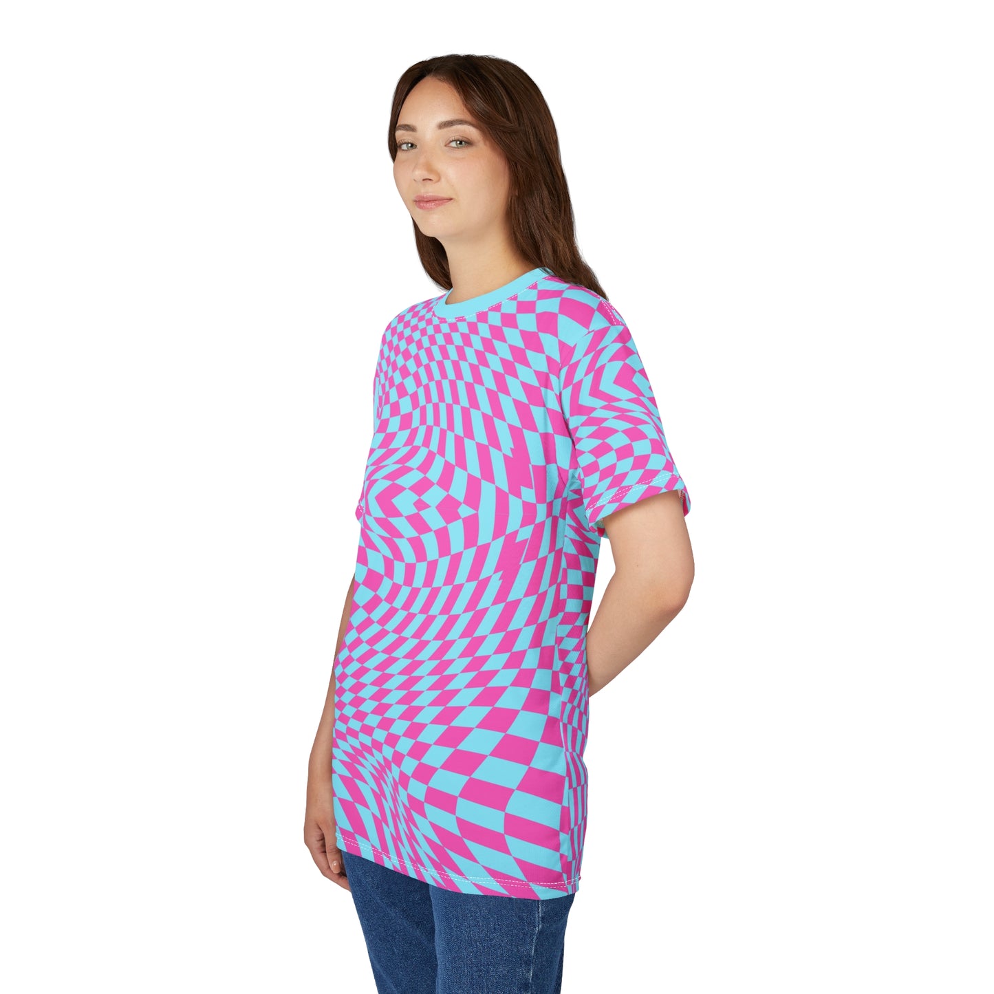 Unisex Cut & Sew Tee (Aqua-Pink Pixels)