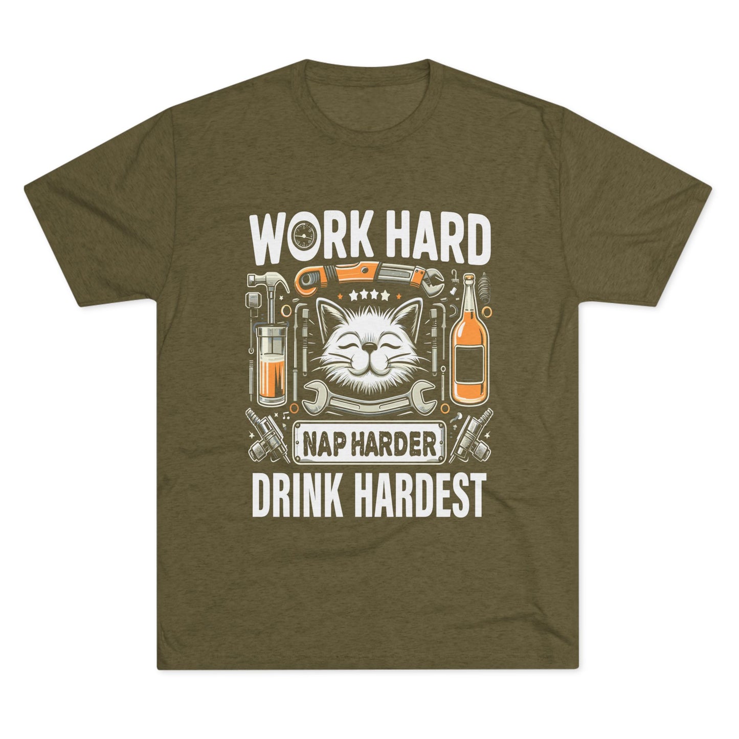 Unisex Tri-Blend Crew Tee (Work, Nap & Drink Hard)