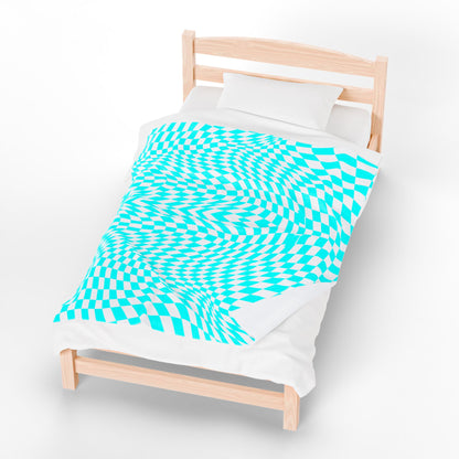 Velveteen Plush Blanket (Turquoise pixels)