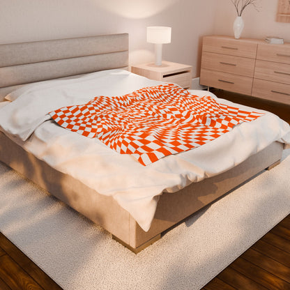 Velveteen Plush Blanket (Orange Pixels)