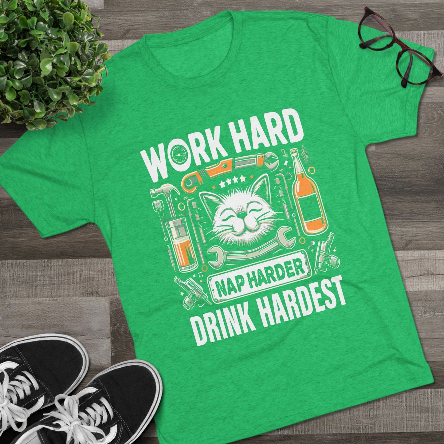 Unisex Tri-Blend Crew Tee (Work, Nap & Drink Hard)