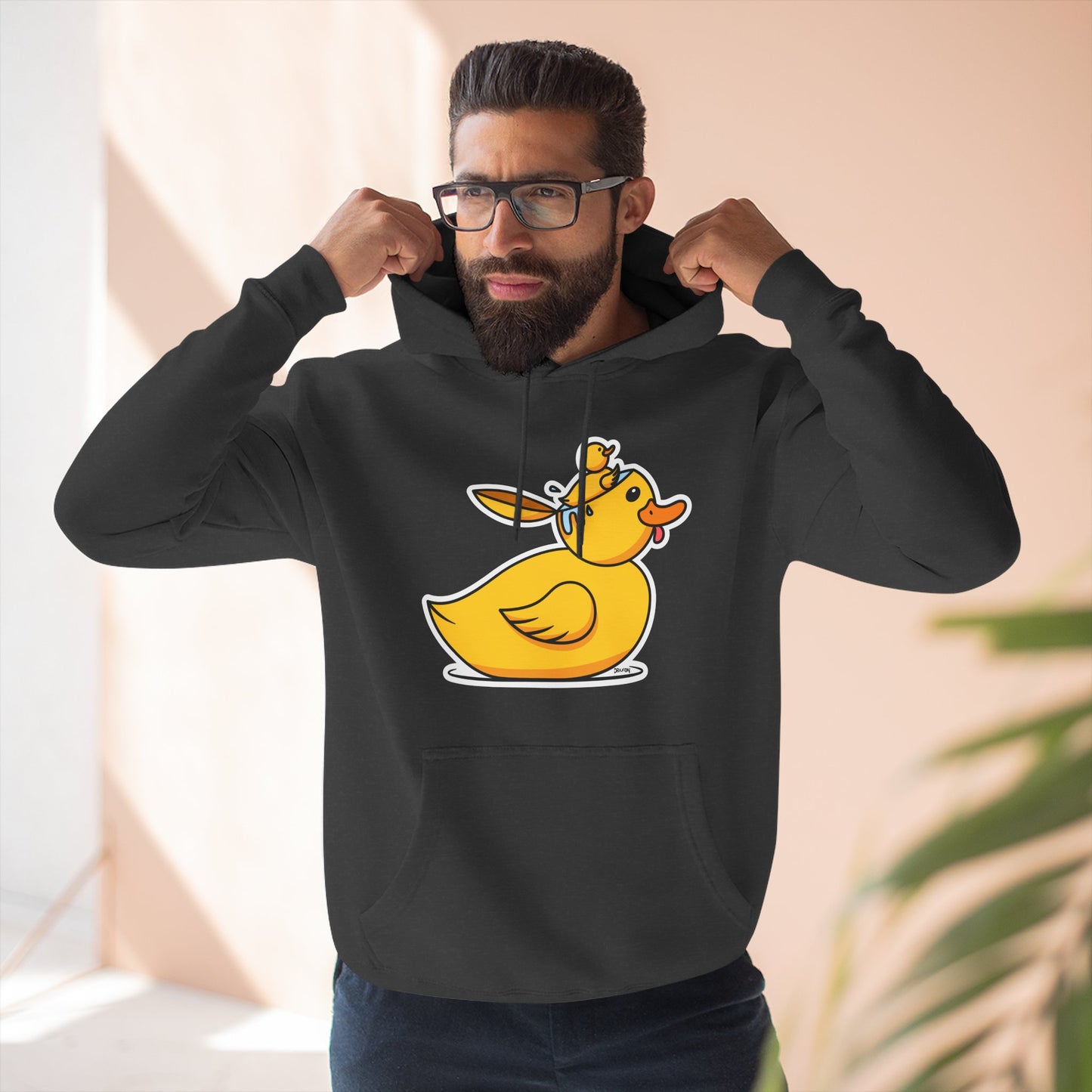 Three-Panel Fleece Hoodie (Duck Bird Brain)