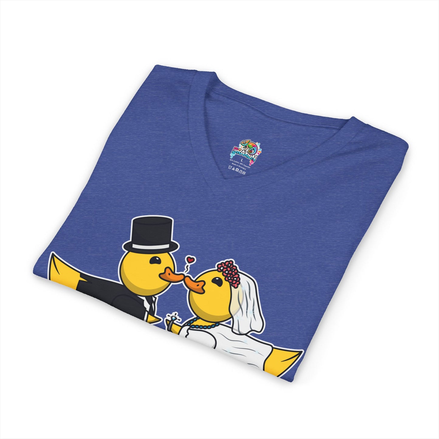 V-Neck Tee — Cute Bride & Groom Duck Couple Shirt (Wedding Ducks)