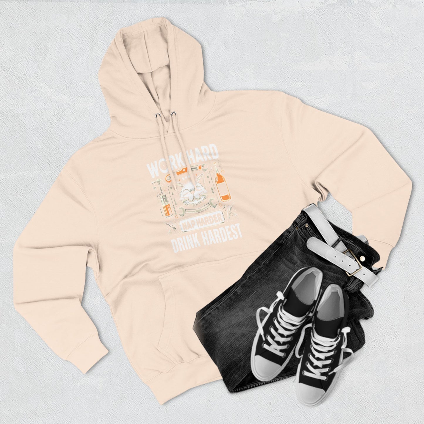 Three-Panel Fleece Hoodie (Work, Nap & Drink Hard)