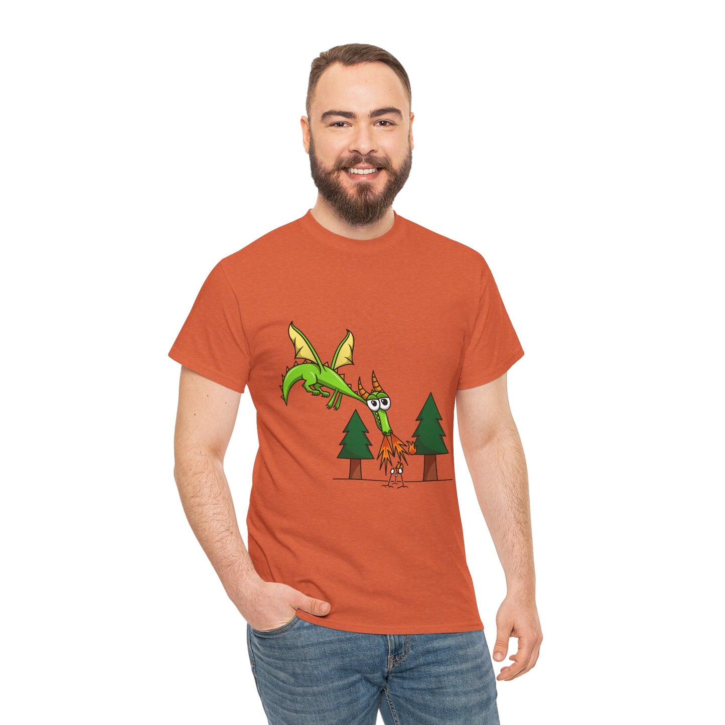 Unisex Heavy Cotton Tee (Flaming Dragon)