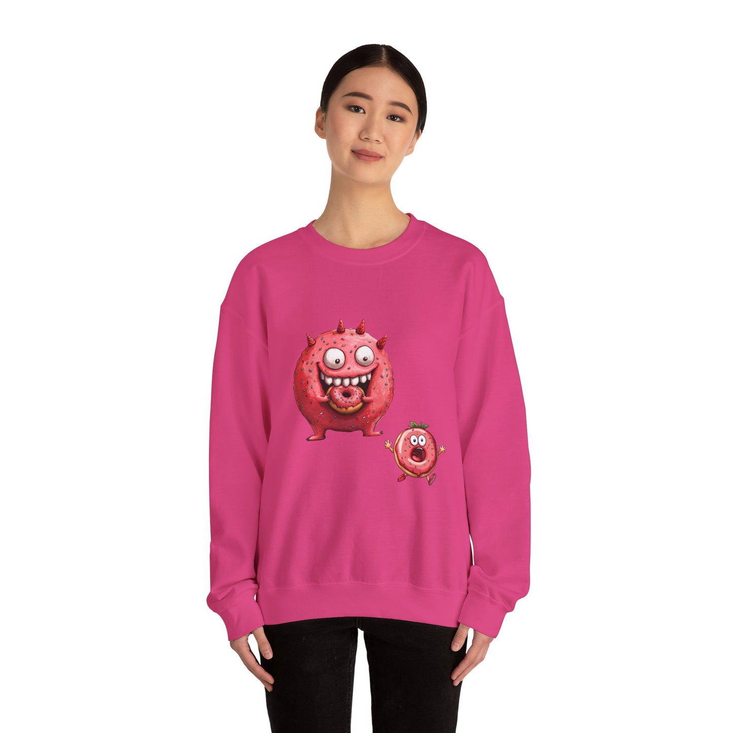 Unisex Heavy Blend™ Crewneck Sweatshirt (Donut Monster eating Donut)