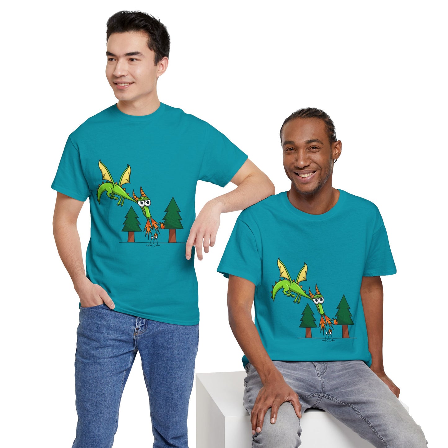 Unisex Heavy Cotton Tee (Flaming Dragon)