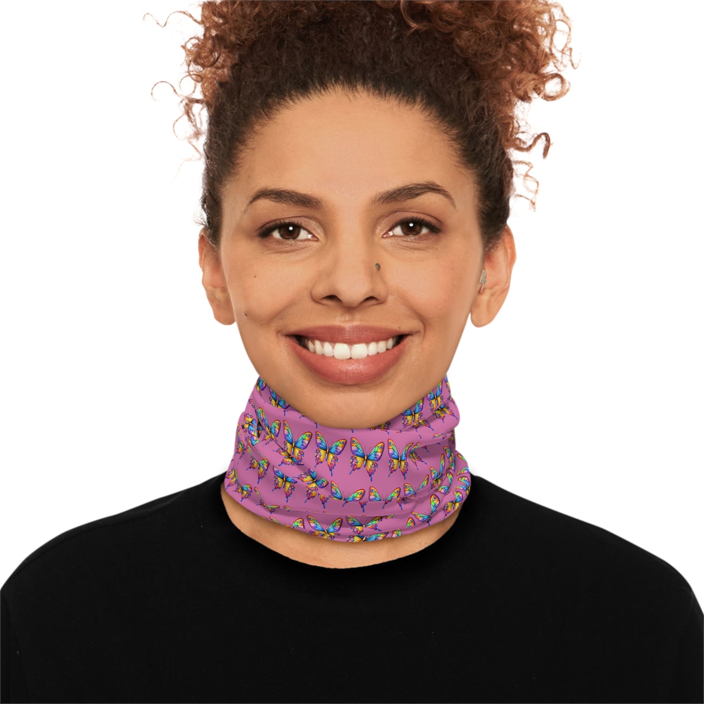 Winter Neck Gaiter With Drawstring (Colorful Butterfly)