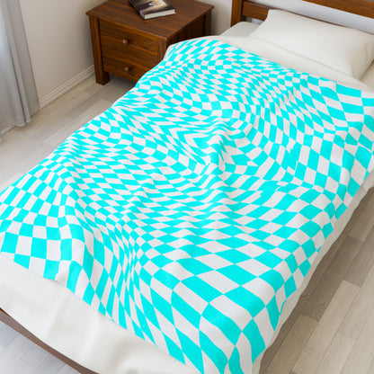 Velveteen Plush Blanket (Turquoise pixels)