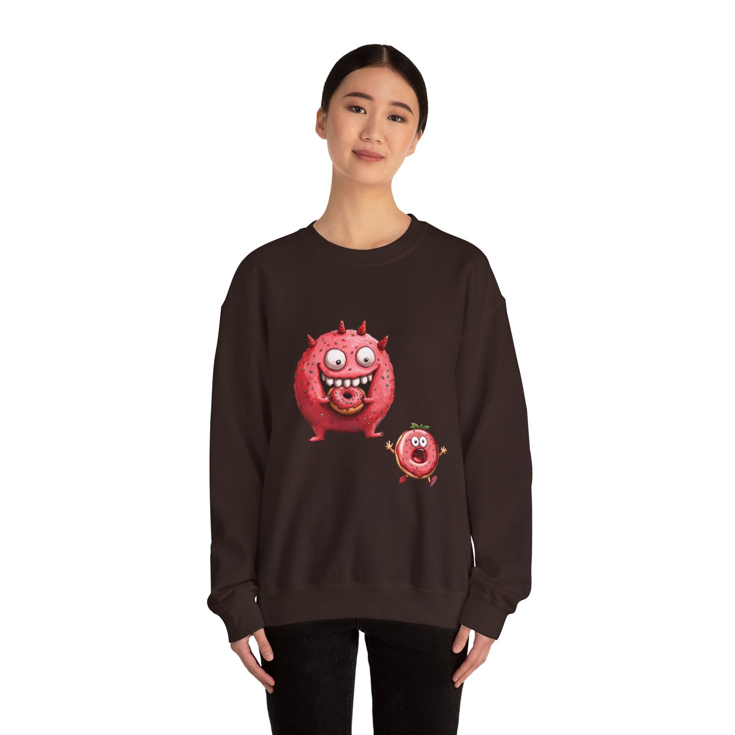 Unisex Heavy Blend™ Crewneck Sweatshirt (Donut Monster eating Donut)