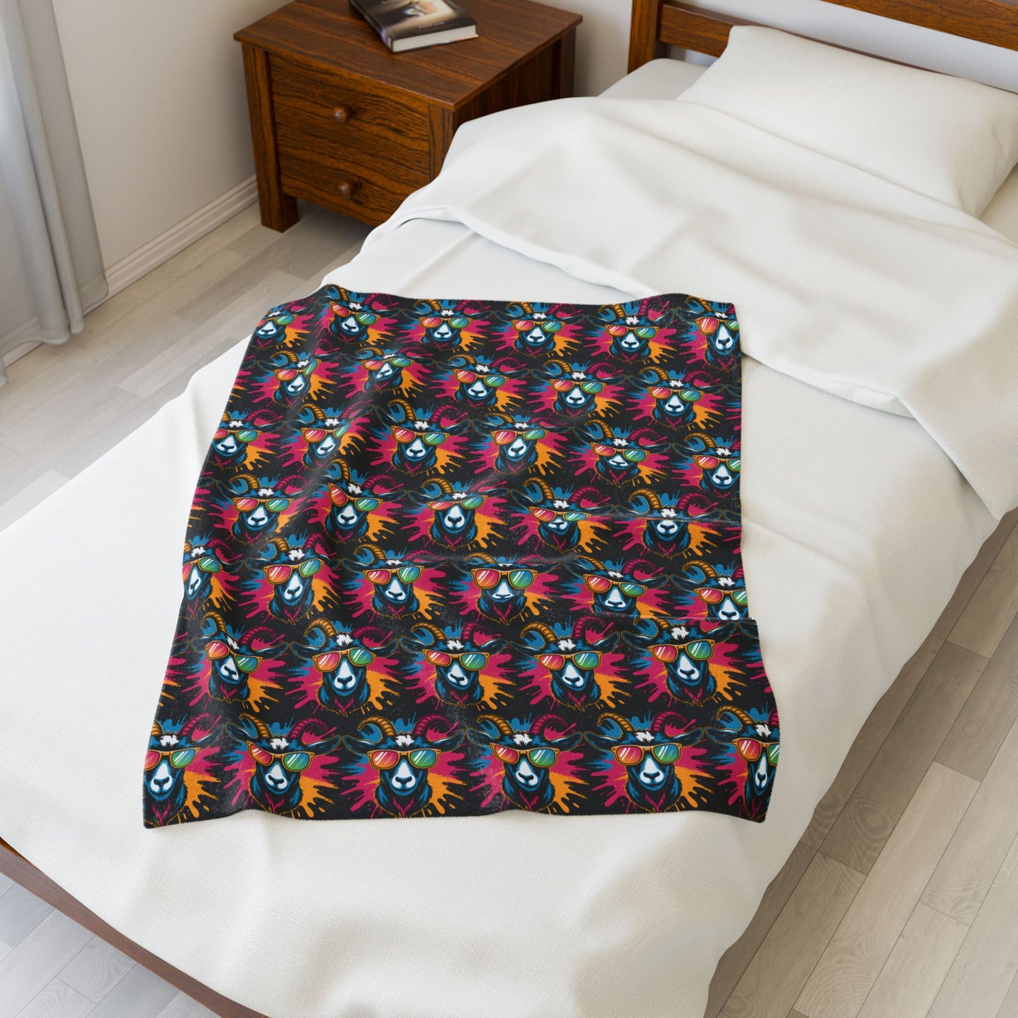 Velveteen Plush Blanket (Colorful Goat)