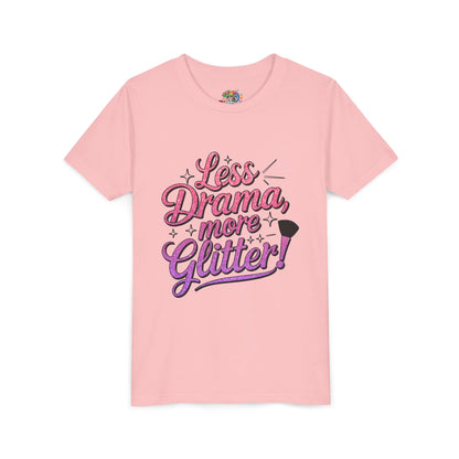 Youth Short Sleeve Tee (Less Drama, More Glitter) Fun T-shirt for Kids