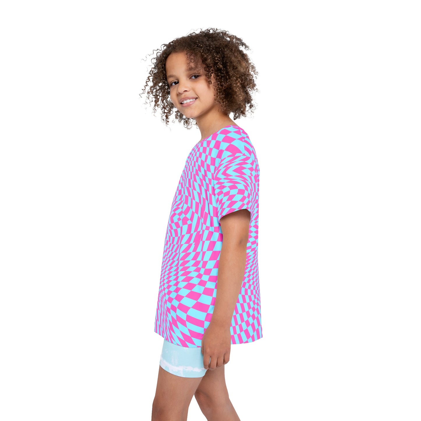 Kids Sports Jersey (Aqua-Pink Pixels)