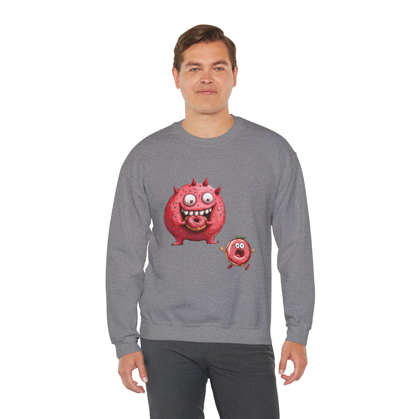 Unisex Heavy Blend™ Crewneck Sweatshirt (Donut Monster eating Donut)