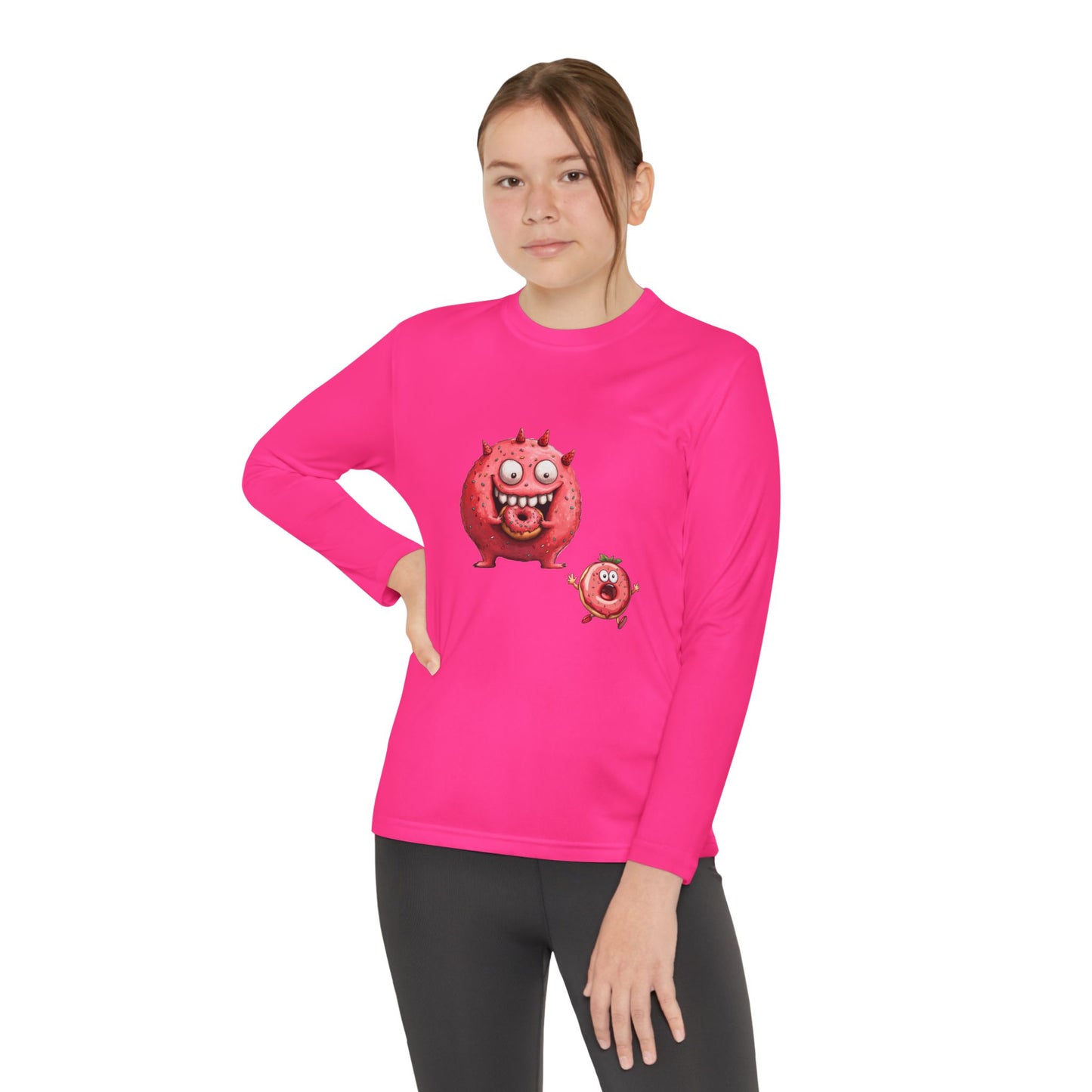 Youth Long Sleeve Competitor Tee (Donut Monster eating Donut)