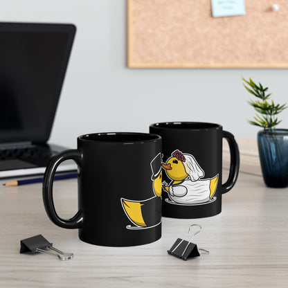 Black Ceramic Mug – Cute Bride & Groom Love Gift 11oz & 15oz (Wedding Ducks)