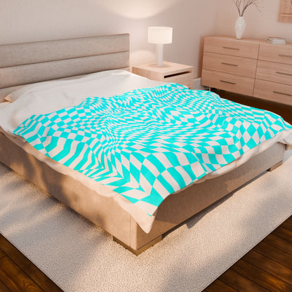 Velveteen Plush Blanket (Turquoise pixels)