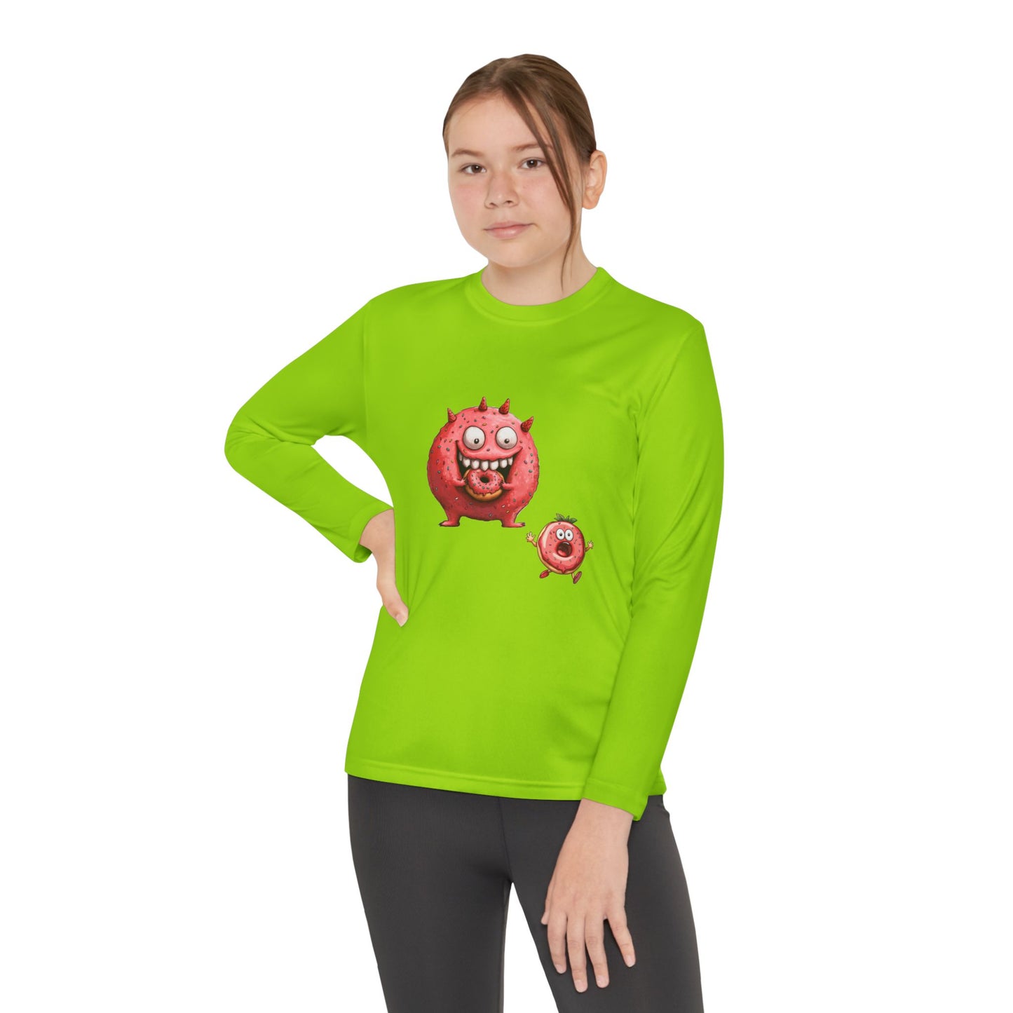 Youth Long Sleeve Competitor Tee (Donut Monster eating Donut)