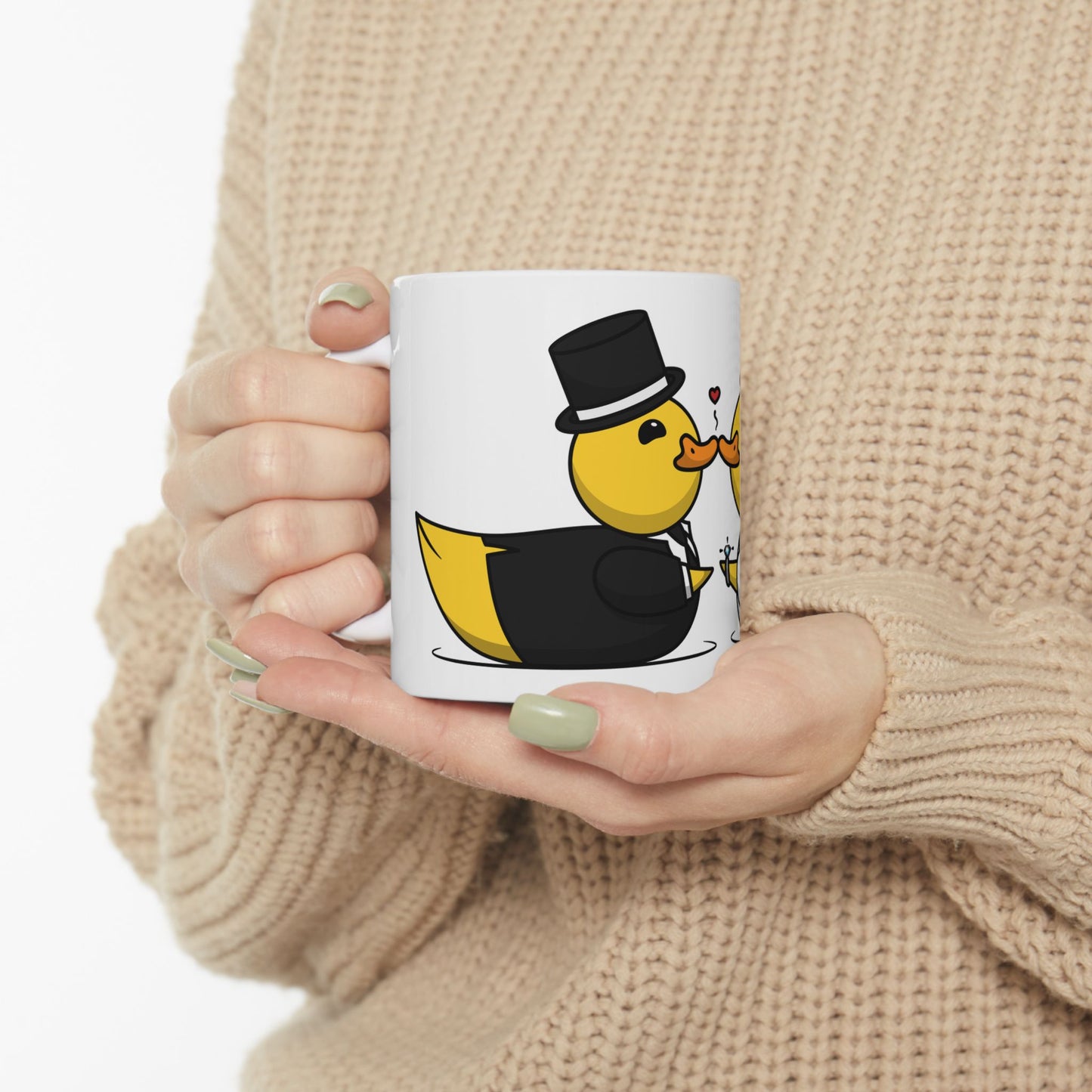 White Ceramic Mug 11oz & 15oz (Wedding Ducks)