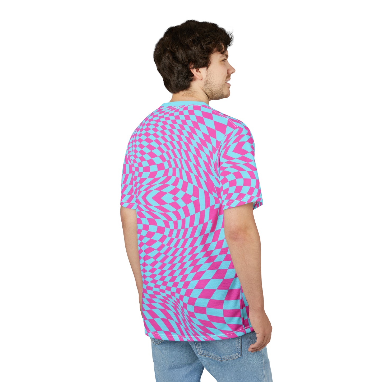 Unisex Cut & Sew Tee (Aqua-Pink Pixels)