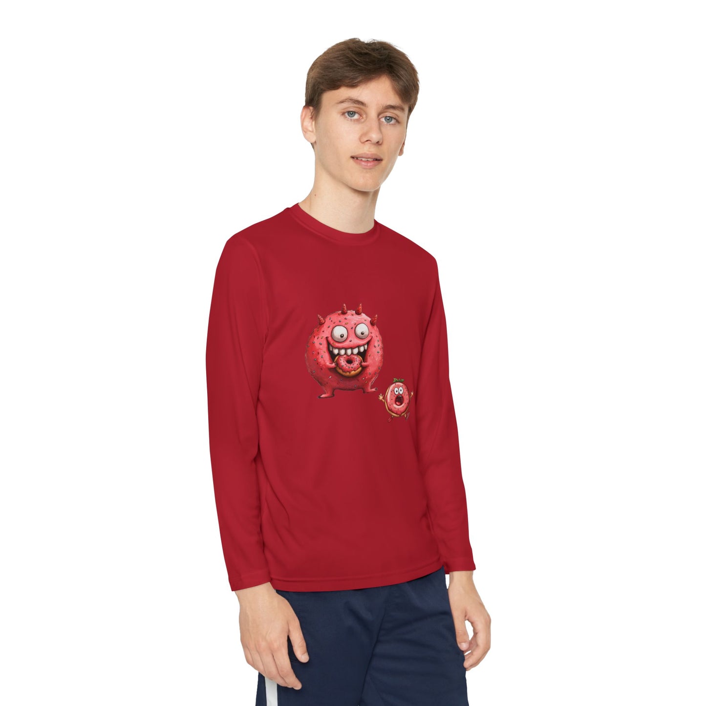 Youth Long Sleeve Competitor Tee (Donut Monster eating Donut)