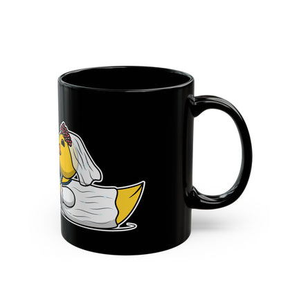Black Ceramic Mug – Cute Bride & Groom Love Gift 11oz & 15oz (Wedding Ducks)