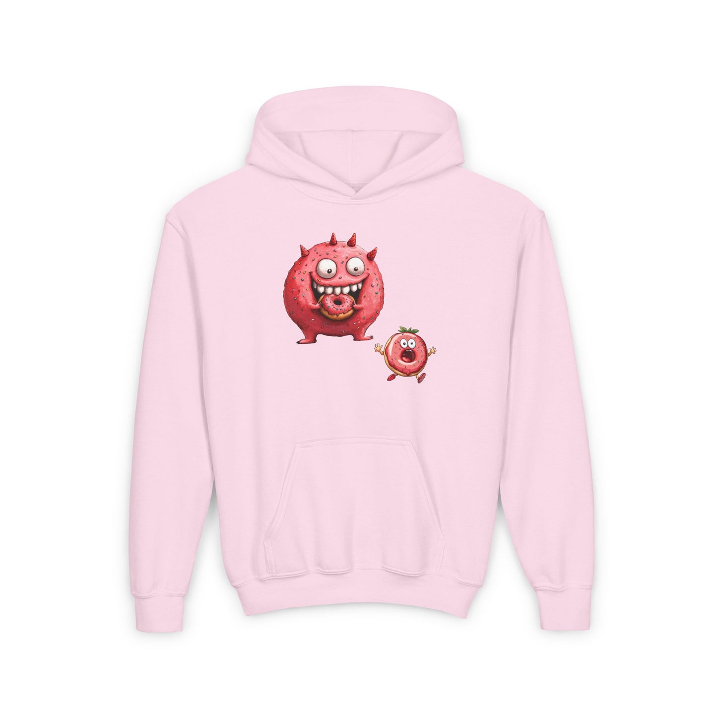 Youth Heavy Blend Hooded Sweatshirt (Donut Monster eating Donut)