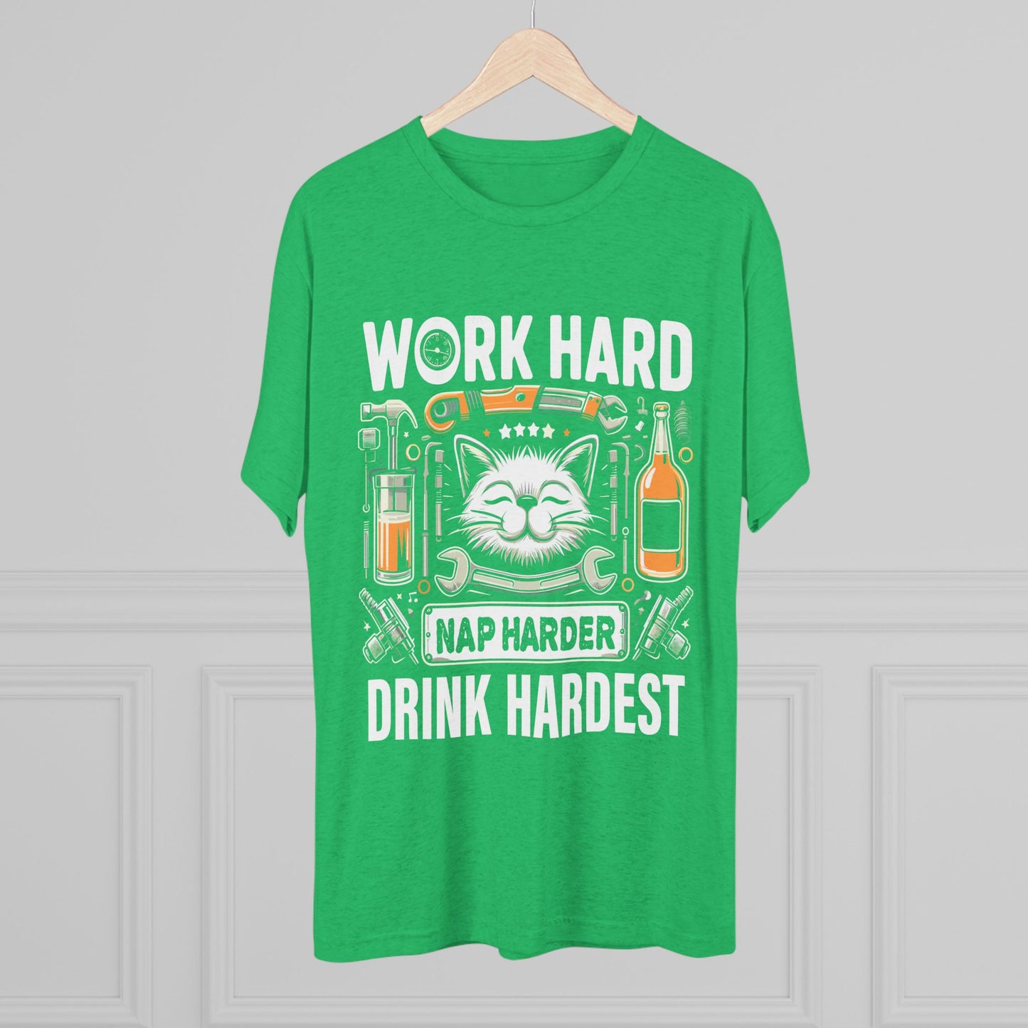 Unisex Tri-Blend Crew Tee (Work, Nap & Drink Hard)