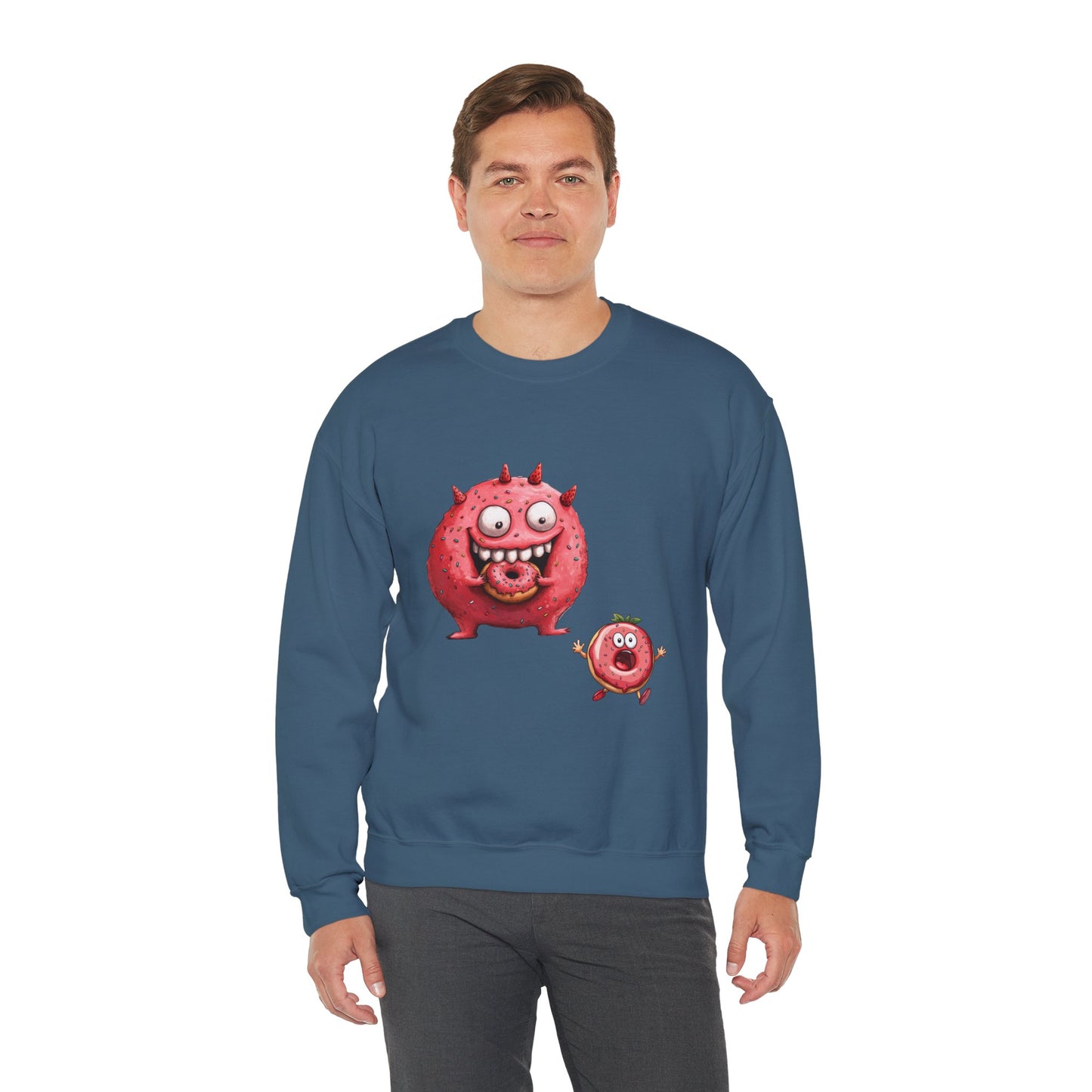 Unisex Heavy Blend™ Crewneck Sweatshirt (Donut Monster eating Donut)