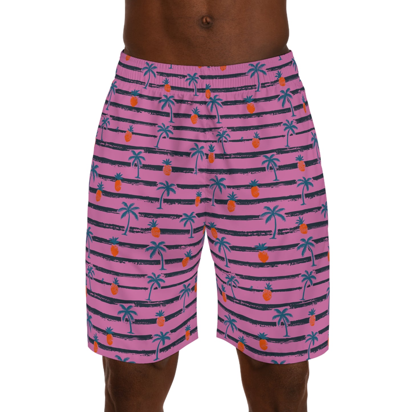 Men's Jogger Shorts - Pink (Pineapple Palm Tree)