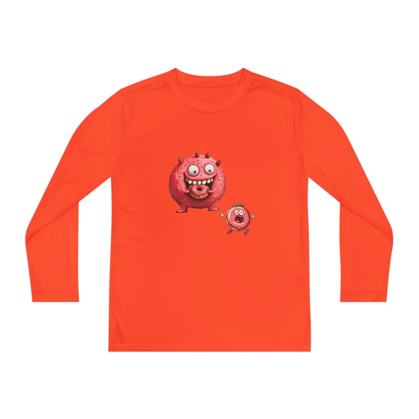 Youth Long Sleeve Competitor Tee (Donut Monster eating Donut)