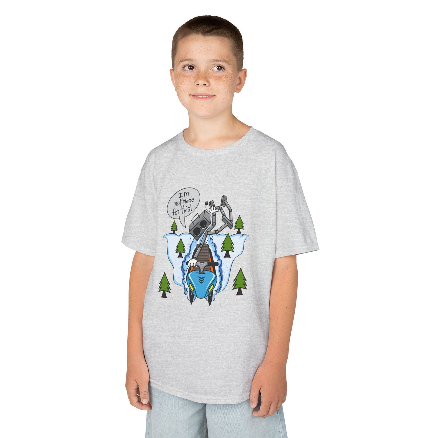 Kids Heavy Cotton T-Shirt (I'm not made for this - Snowmobiler)