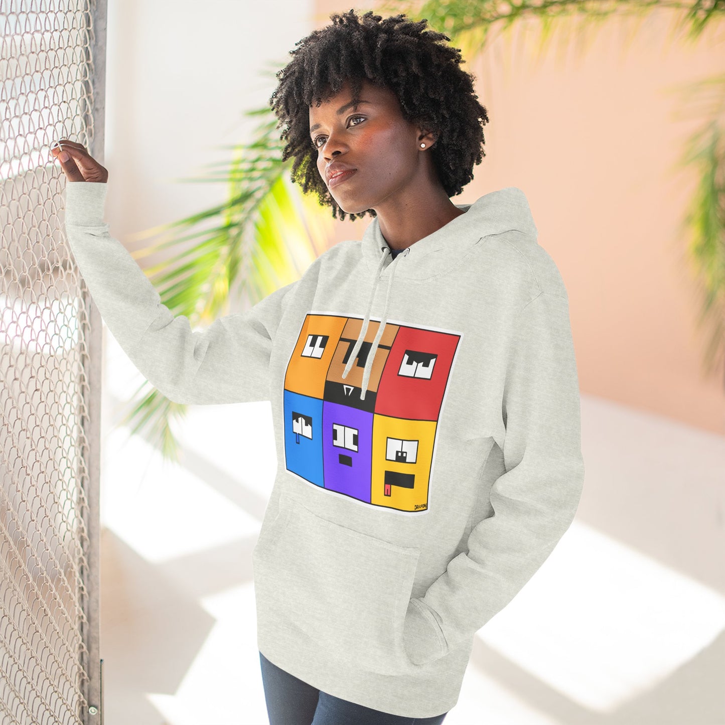 Three-Panel Fleece Hoodie (Emotion Blocks)