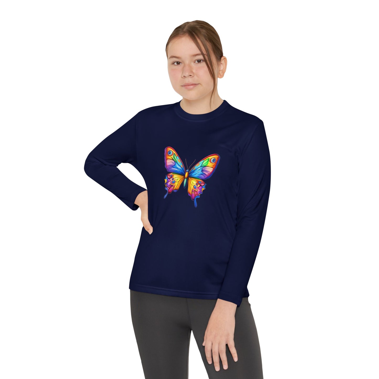 Youth Long Sleeve Competitor Tee (Colorful Butterfly)